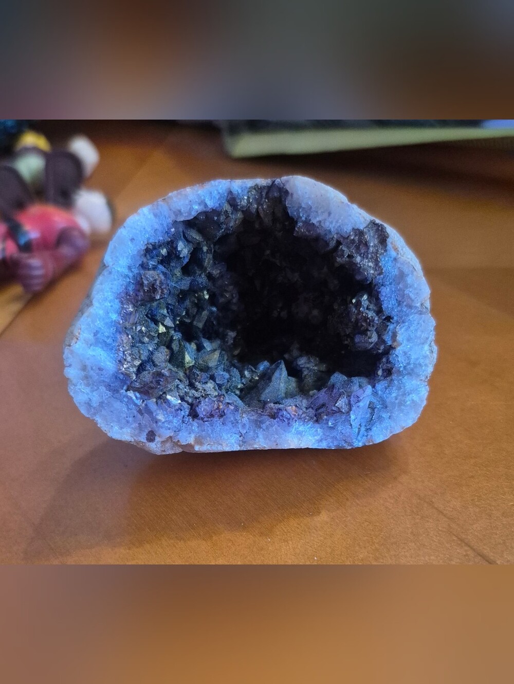 Natural Amethyst Geode Purple Quartz Crystal Gold Tone Mineral Inclusions...
